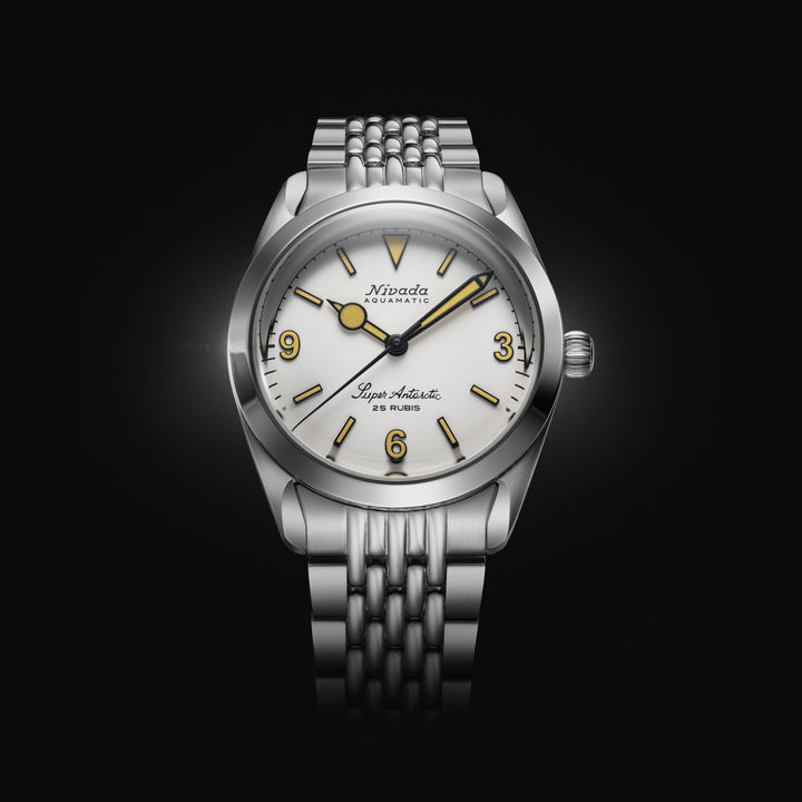 Nivada Grenchen Super Antarctic White 3.6.9 Cream Dial 38mm 32066A04 - Edelstahlarmband Beads of Rice