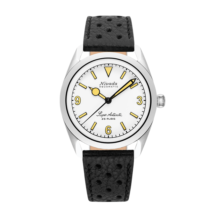 Nivada Grenchen Super Antarctic White 3.6.9 Cream Dial 38mm 32066A10 - Racing-Armband Schwarz
