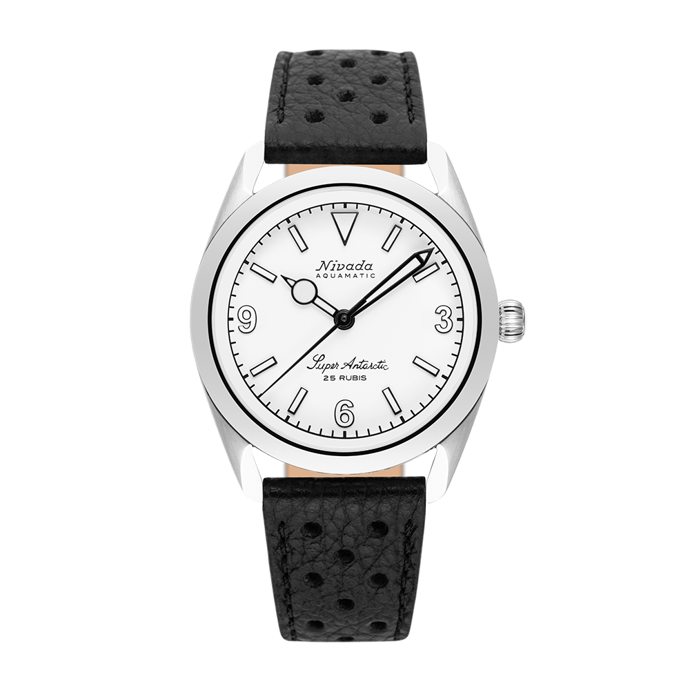 Nivada Grenchen Super Antarctic White 3.6.9 White Luminova 38mm 32067A10 - Racing-Armband Schwarz