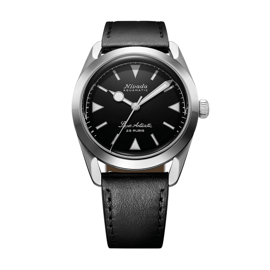 Nivada Grenchen Super Antarctic White 38mm 32025A17 - Lederarmband Schwarz