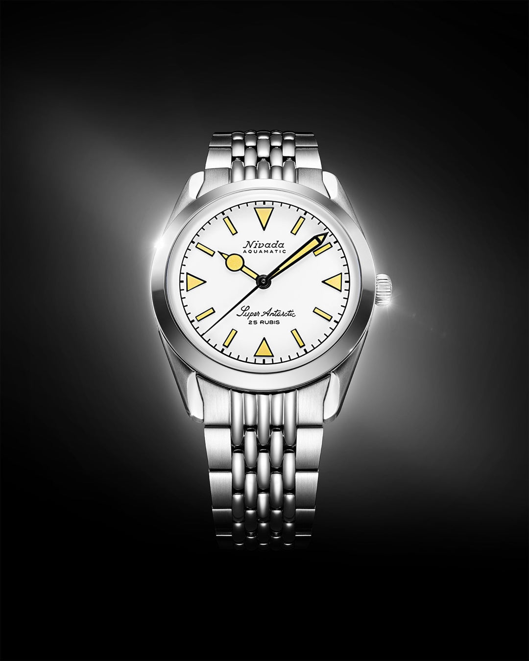 Nivada Grenchen Super Antarctic White Beige Luminova 38mm 32064A - Zifferblatt im Detail
