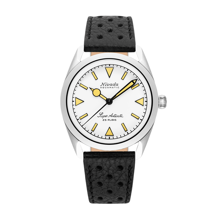 Nivada Grenchen Super Antarctic White Beige Luminova 38mm 32064A10 - Racing-Armband Schwarz