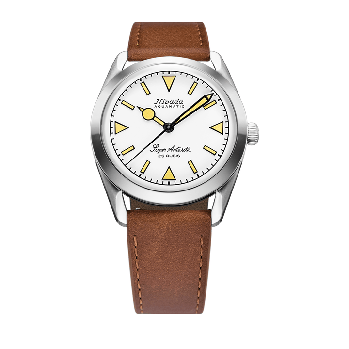 Nivada Grenchen Super Antarctic White Beige Luminova 38mm 32064A16 - Lederarmband Braun