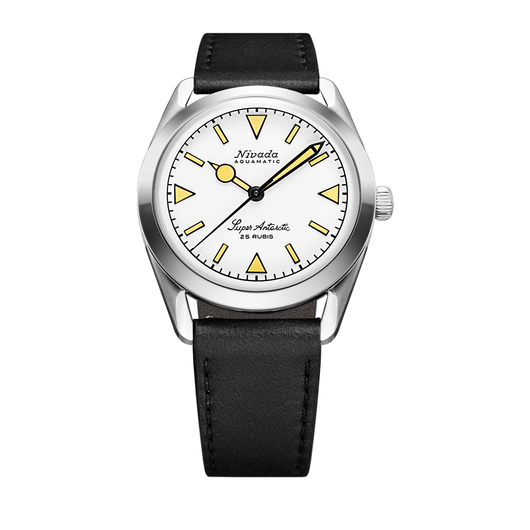 Nivada Grenchen Super Antarctic White Beige Luminova 38mm 32064A17 - Lederarmband Schwarz