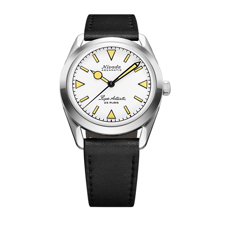 Nivada Grenchen Super Antarctic White Beige Luminova 38mm 32064A17 - Lederarmband Schwarz
