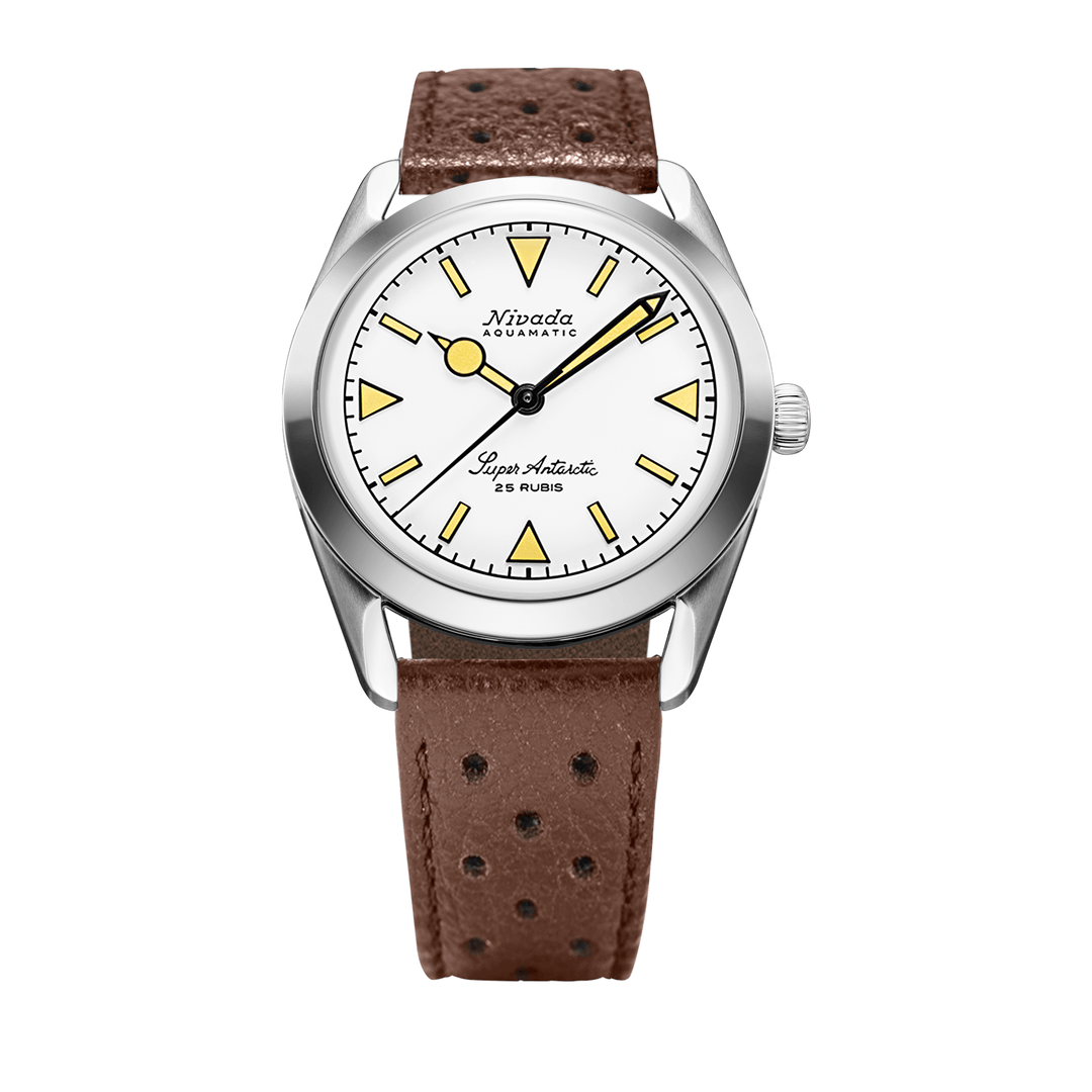 Nivada Grenchen Super Antarctic White Beige Luminova 38mm 32064A23 - Racing-Armband Braun