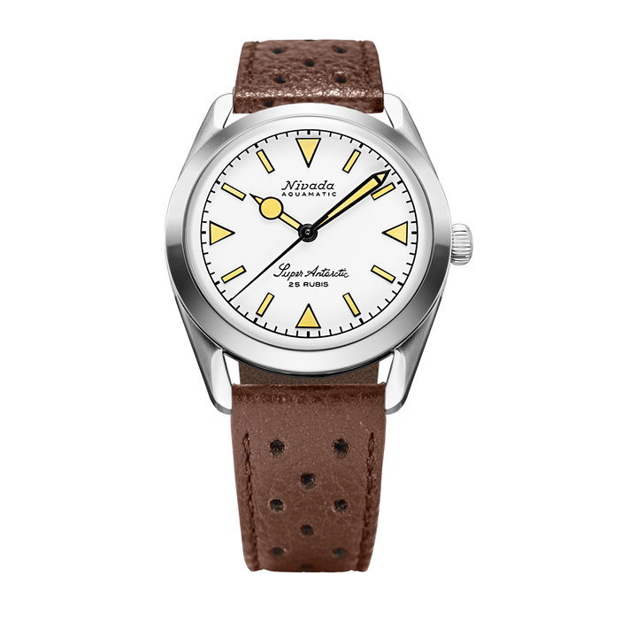 Nivada Grenchen Super Antarctic White Beige Luminova 38mm 32064A23 - Racing-Armband Braun