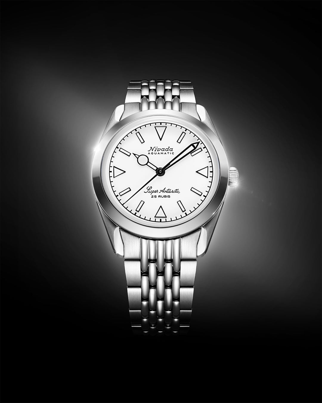 Nivada Grenchen Super Antarctic White Luminous 38mm 32065A - Zifferblatt im Detail