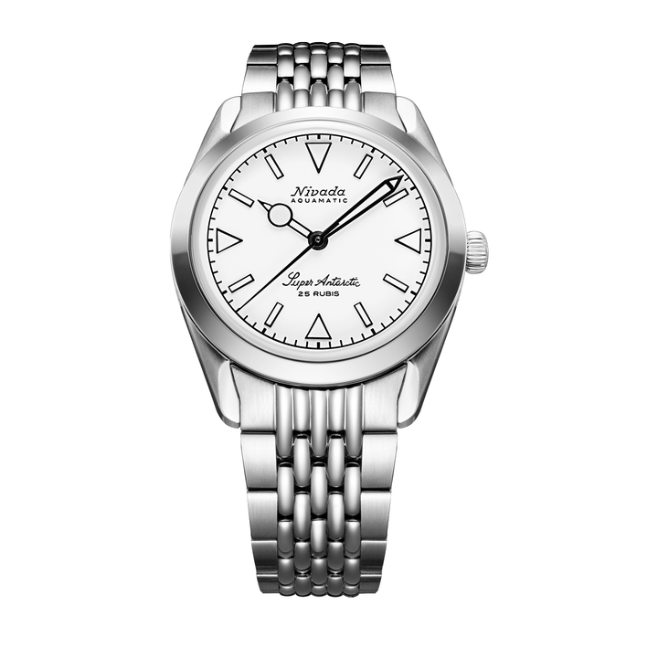 Nivada Grenchen Super Antarctic White Luminous 38mm 32065A04 - Edelstahlarmband Beads of Rice