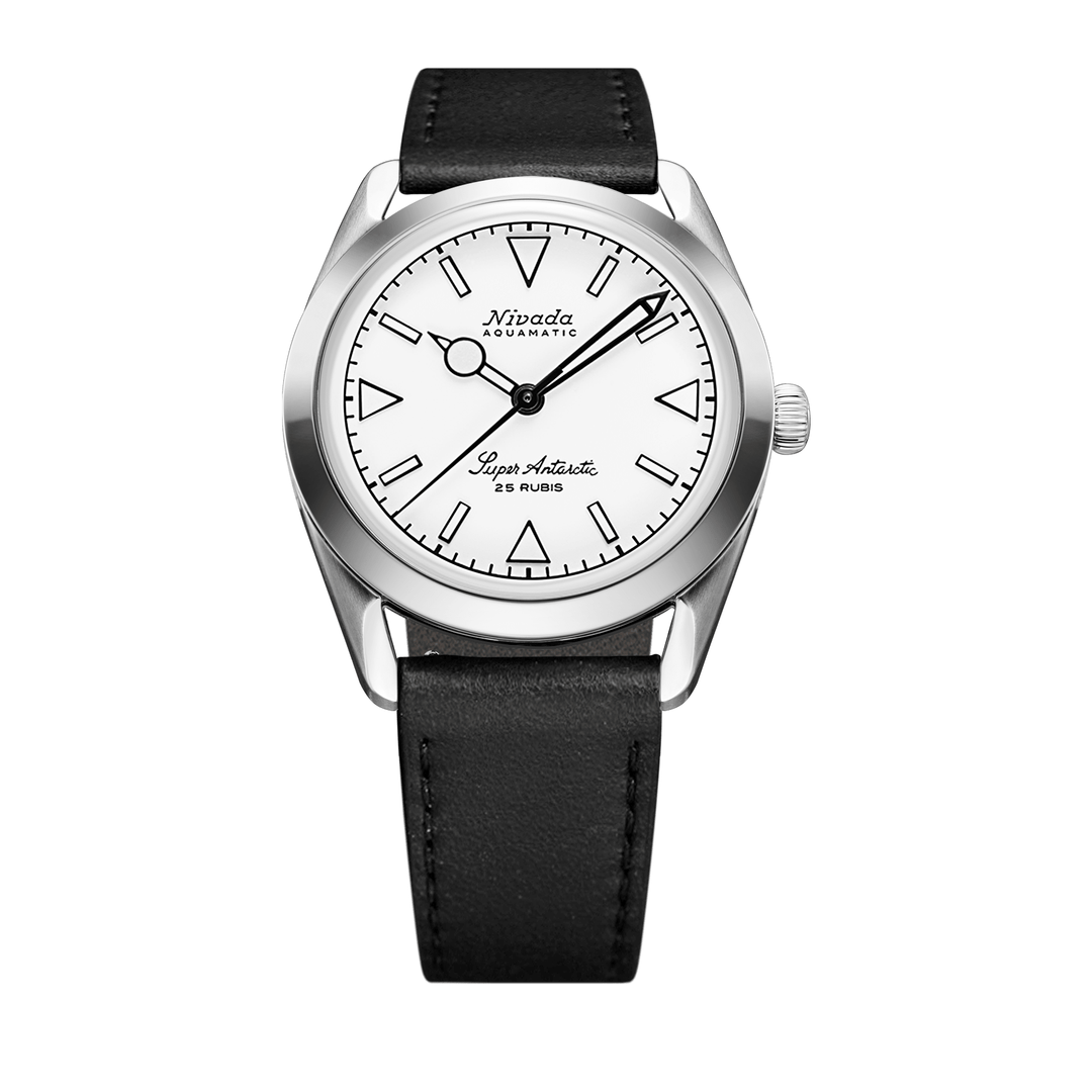 Nivada Grenchen Super Antarctic White Luminous 38mm 32065A17 - Lederarmband Schwarz