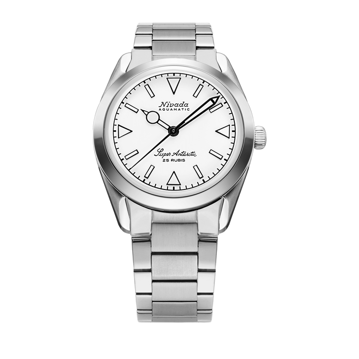 Nivada Grenchen Super Antarctic White Luminous 38mm 32065A20 - Edelstahlarmband Flat Link
