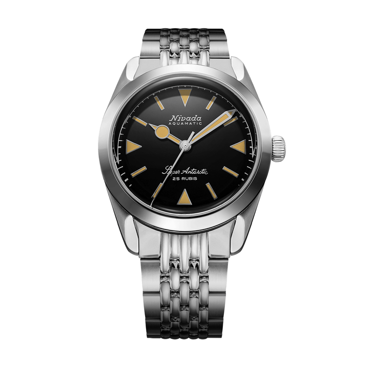 Nivada Grenchen Super Antarctic Yellow 38mm 32024A04 - Edelstahlarmband Beads of Rice