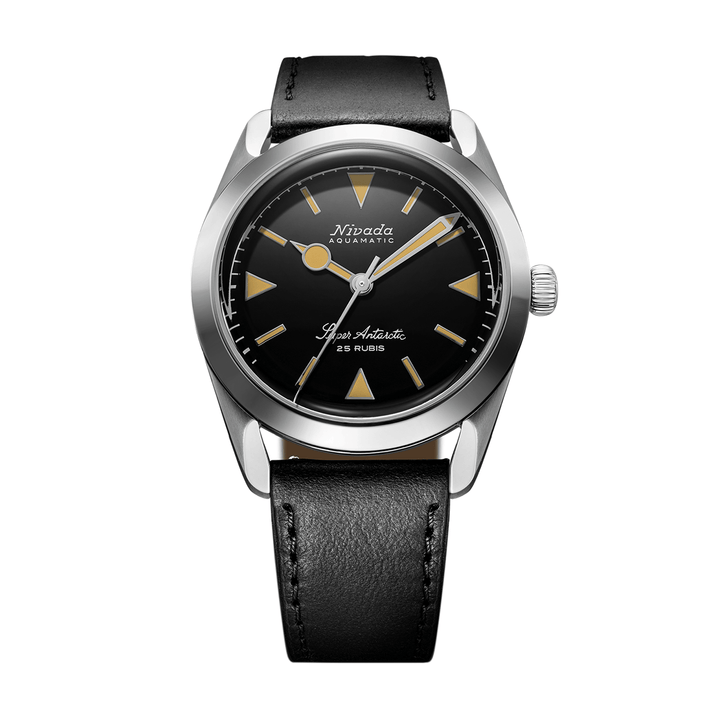 Nivada Grenchen Super Antarctic Yellow 38mm 32024A17 - Lederarmband Schwarz