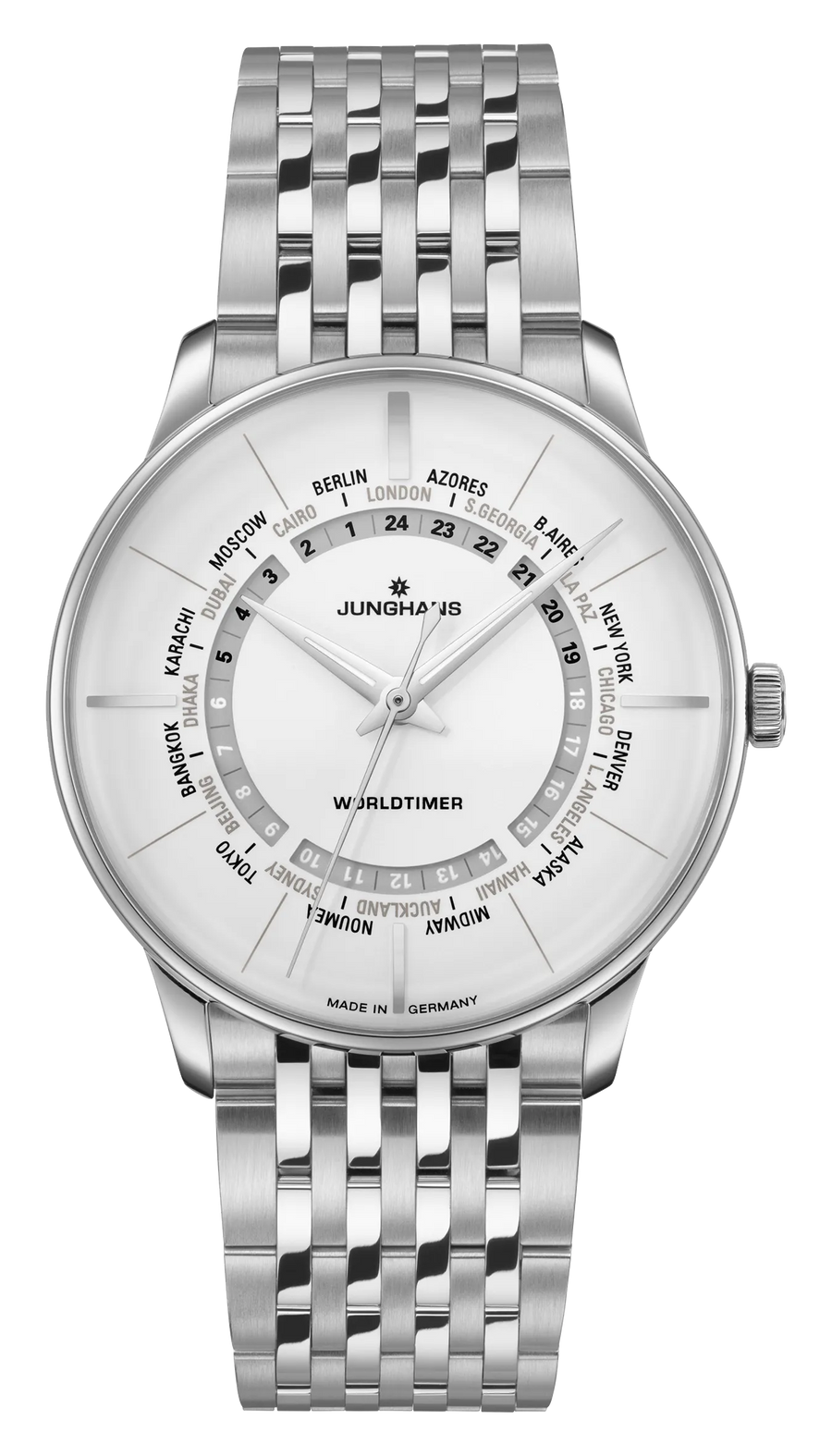 Junghans Meister Worldtimer 40,4mm 27/3011.45 - Zifferblatt Silber, Armband Stahl