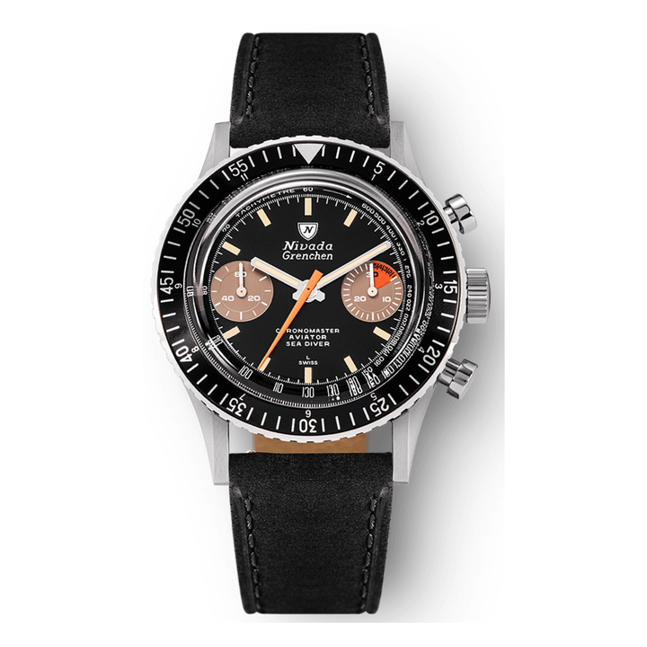 Nivada Grenchen Chronomaster Orange Boy Inter.Bezel Manual 86012M – Herrenuhr 38 mm, Zifferblatt Schwarz