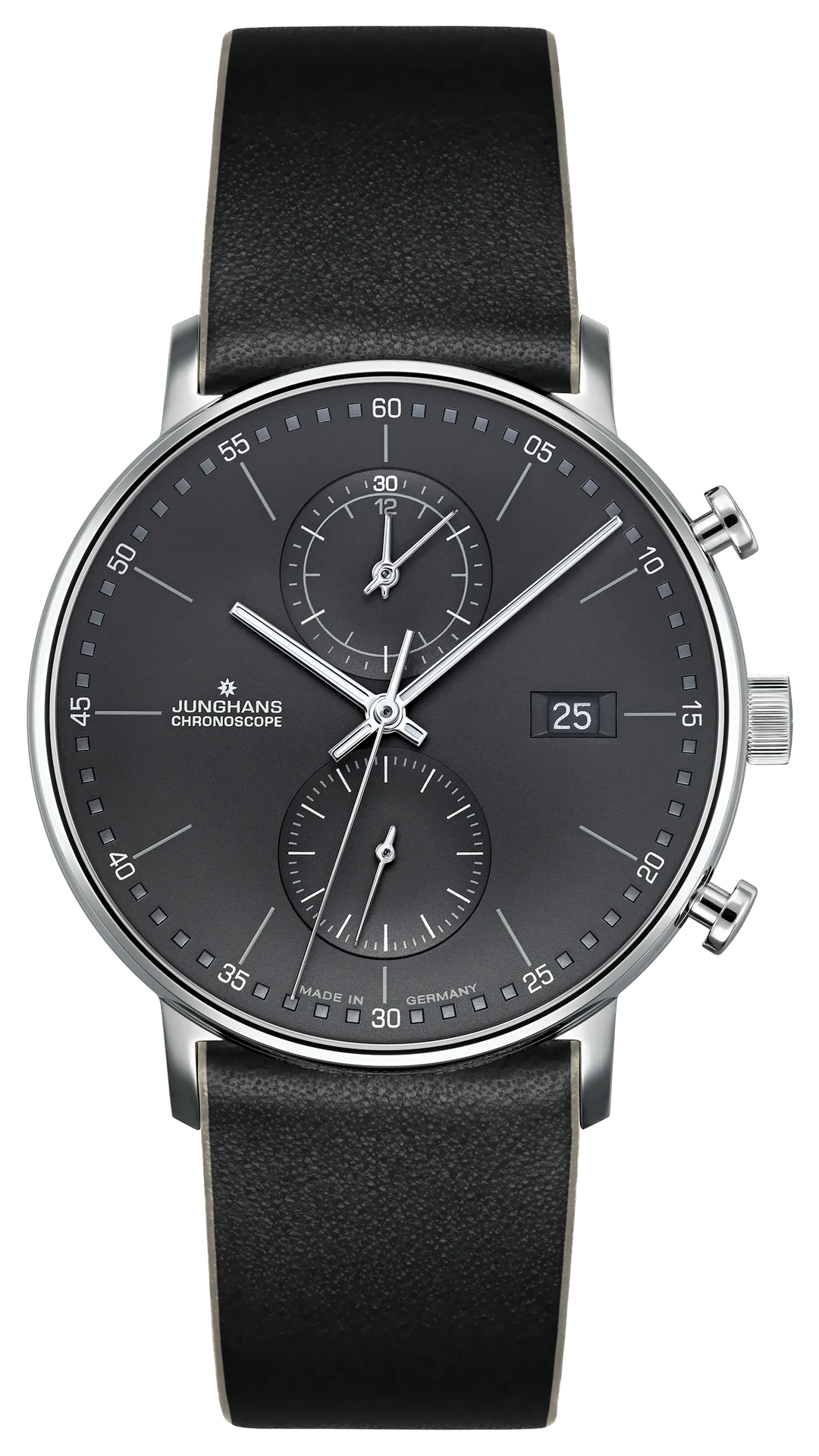 Junghans FORM C 40mm 41/4876.00 - Zifferblatt Grau, Armband Leder
