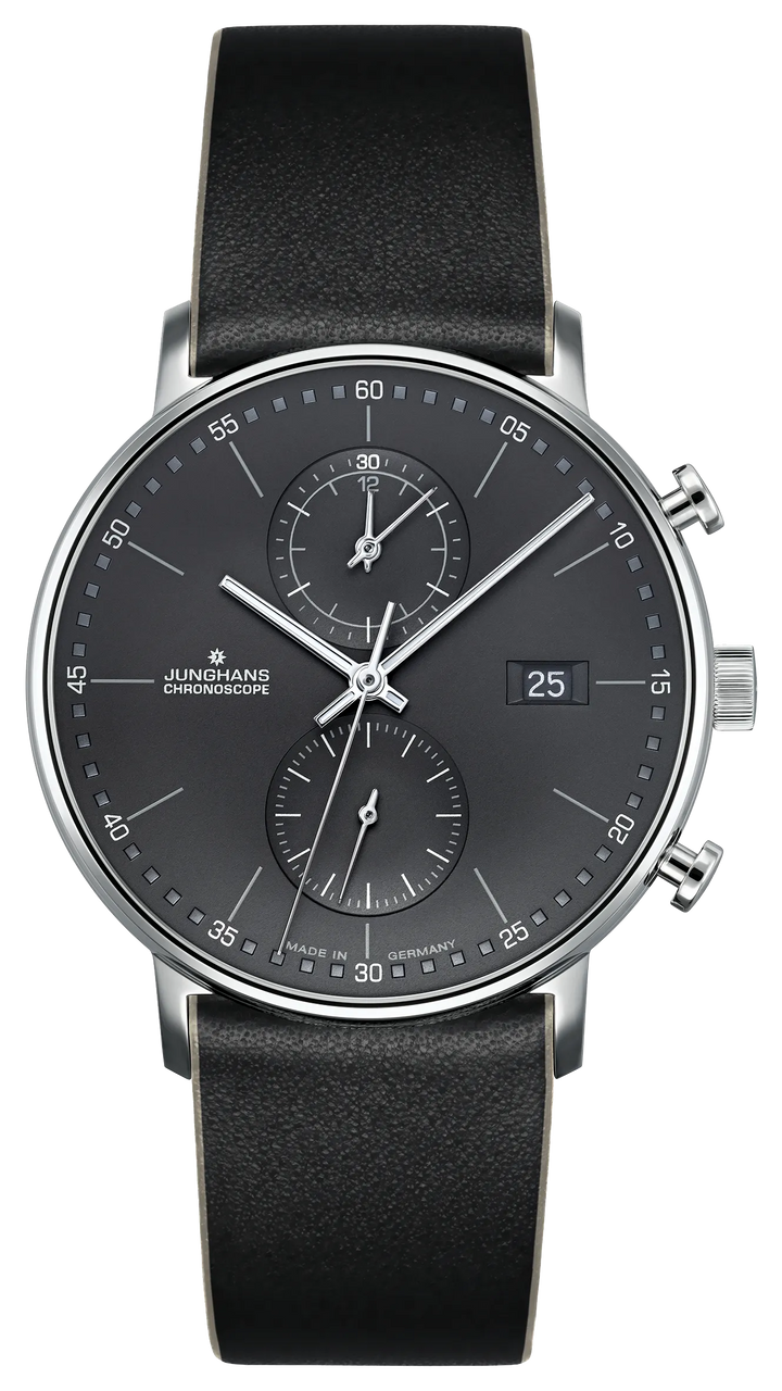 Junghans FORM C 40mm 41/4876.00 - Zifferblatt Grau, Armband Leder