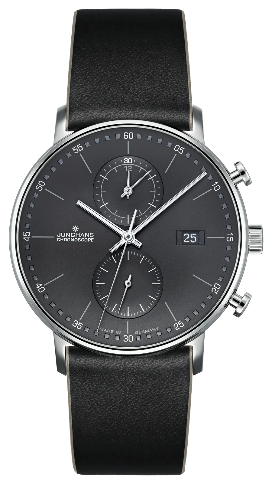 Junghans FORM C 40mm 41/4876.00 - Zifferblatt Grau, Armband Leder