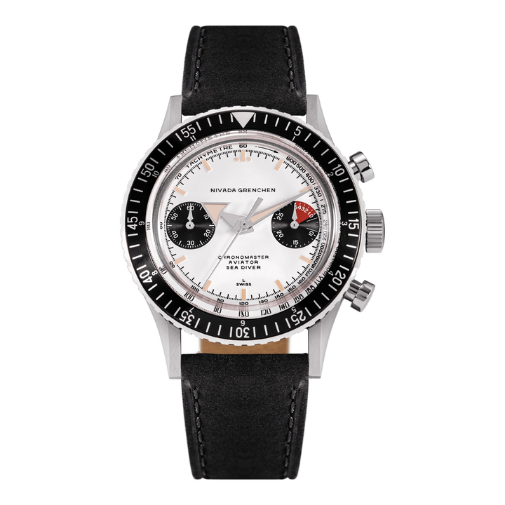 Nivada Grenchen Chronomaster Panda Inter.Bezel Manual 86010M – Herrenuhr 38 mm, Zifferblatt Weiß
