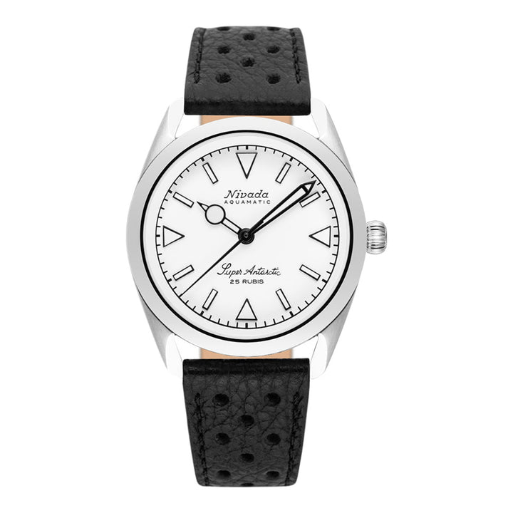 Nivada Grenchen Super Antarctic White Luminous 32065A – Herrenuhr 38 mm, Zifferblatt Weiß