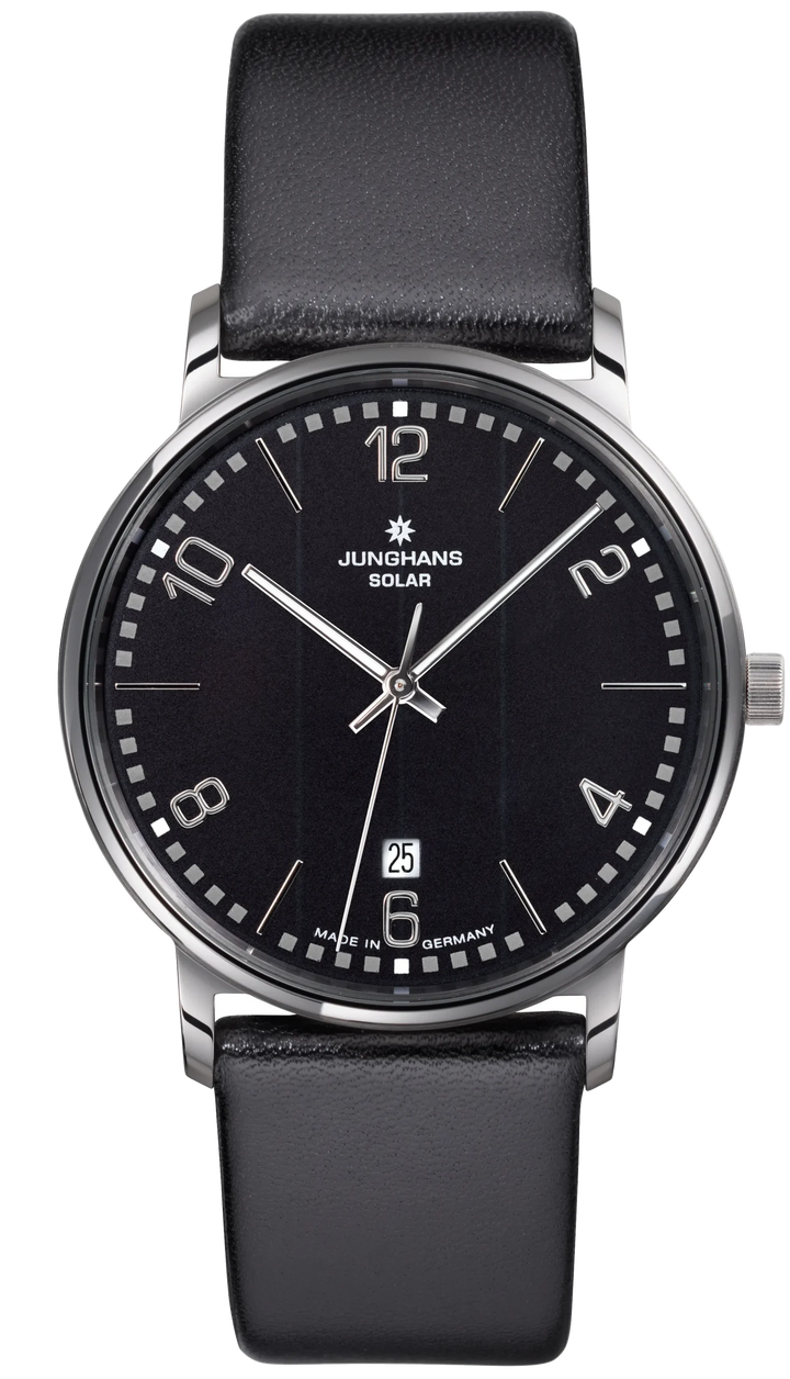 Junghans Milano Solar 37mm 14/4062.00 - Zifferblatt Schwarz, Armband Leder