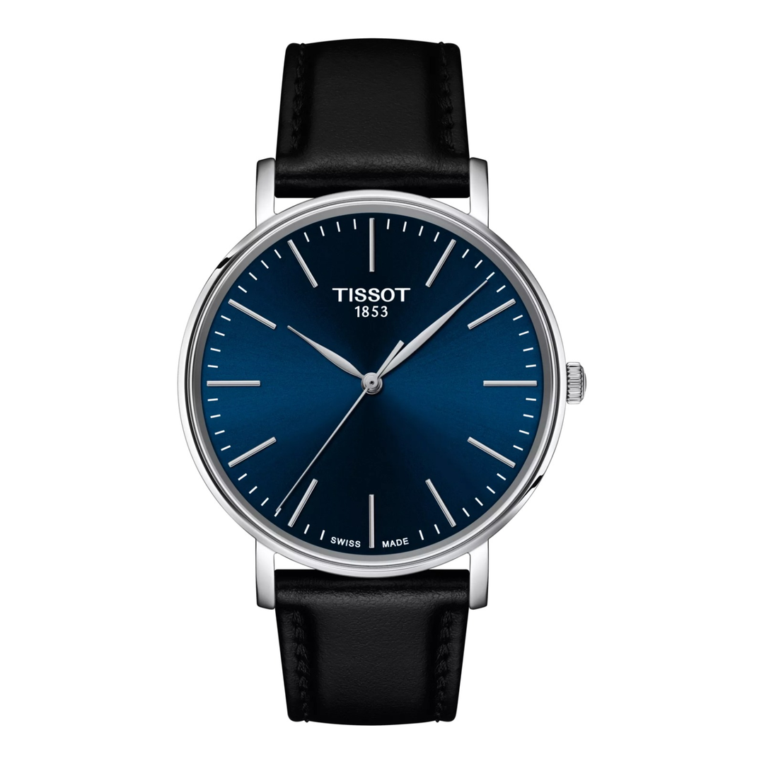 Tissot Everytime 40mm T143.410.16.041.00 – Herrenuhr Edelstahl mit blauem Zifferblatt und Lederarmband