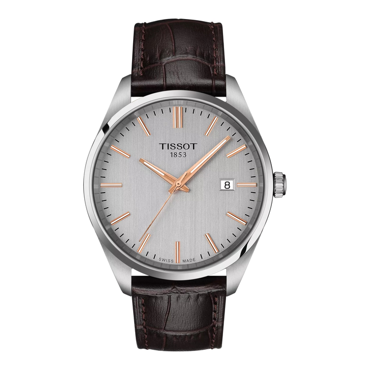 Tissot PR 100 40mm T150.410.16.031.00 – Herrenuhr Edelstahl mit silberfarbenem Zifferblatt und Lederarmband