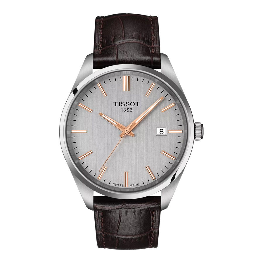 Tissot PR 100 40mm T150.410.16.031.00 – Herrenuhr Edelstahl mit silberfarbenem Zifferblatt und Lederarmband