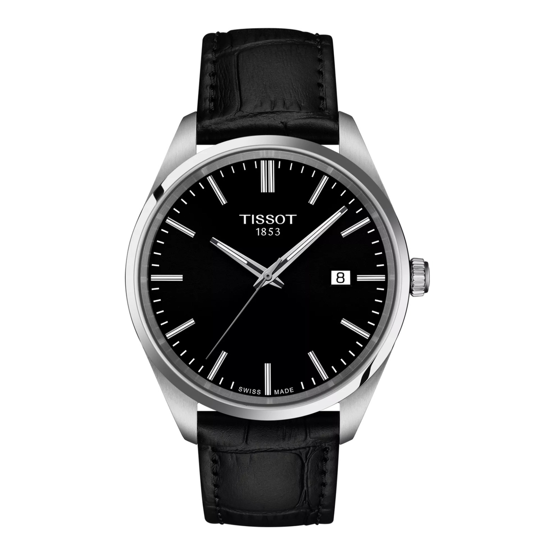 Tissot PR 100 40mm T150.410.16.051.00 – Herrenuhr Edelstahl mit schwarzem Zifferblatt und Lederarmband