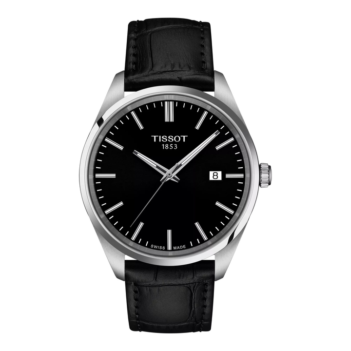 Tissot PR 100 40mm T150.410.16.051.00 – Herrenuhr Edelstahl mit schwarzem Zifferblatt und Lederarmband