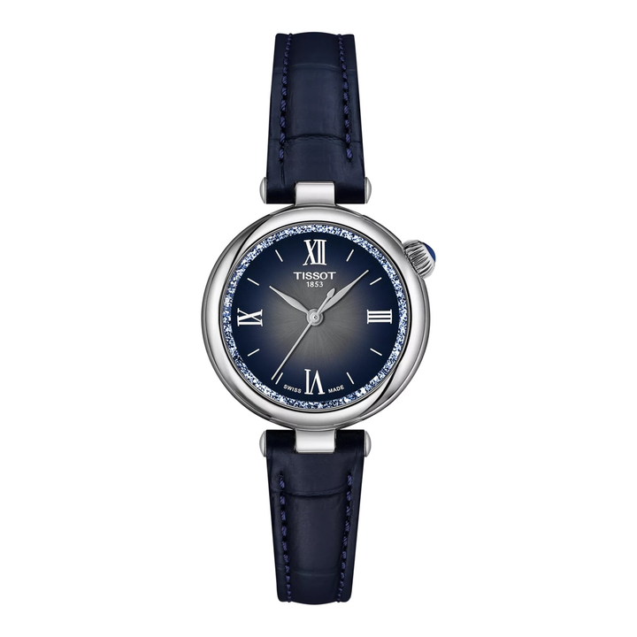 Tissot Desir 28mm T152.010.16.038.01 – Damenuhr Edelstahl mit blauem Zifferblatt und Lederarmband