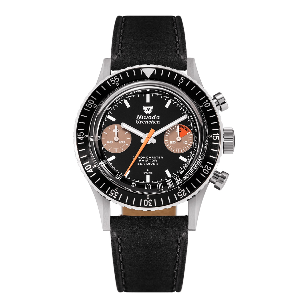 Nivada Grenchen Chronomaster White Orange Boy Inter.Bezel Manual 86012WM – Herrenuhr 38 mm, Zifferblatt Weiß