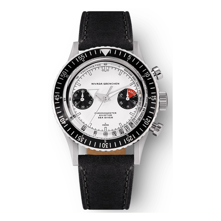Nivada Grenchen Chronomaster White Panda Inter.Bezel Manual 86010WM – Herrenuhr 38 mm, Zifferblatt Weiß