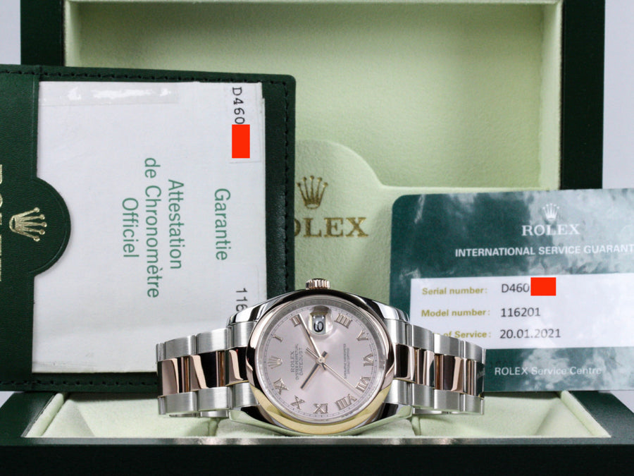 116201_RLX_Datejust_Bicolor_18k_Rosegold_Roman_Dial_Oysterband_D-Serie_FSet_LC100_0-1-scaled