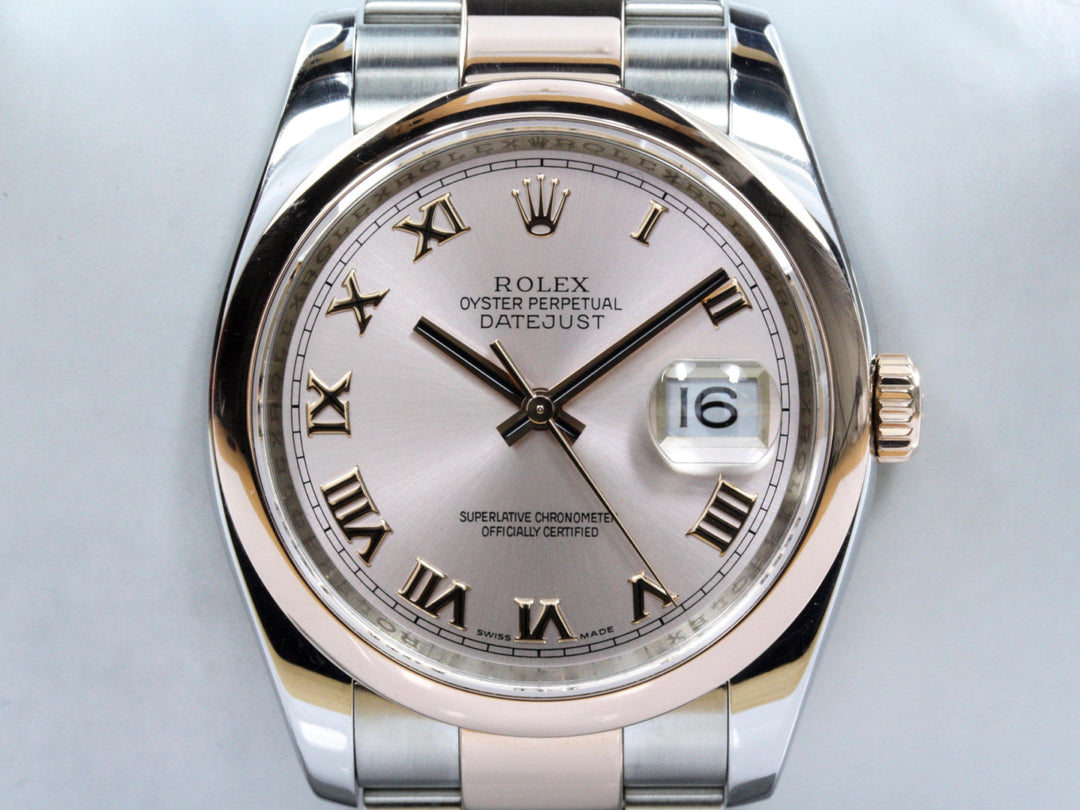 116201_RLX_Datejust_Bicolor_18k_Rosegold_Roman_Dial_Oysterband_D-Serie_FSet_LC100_1-1-scaled