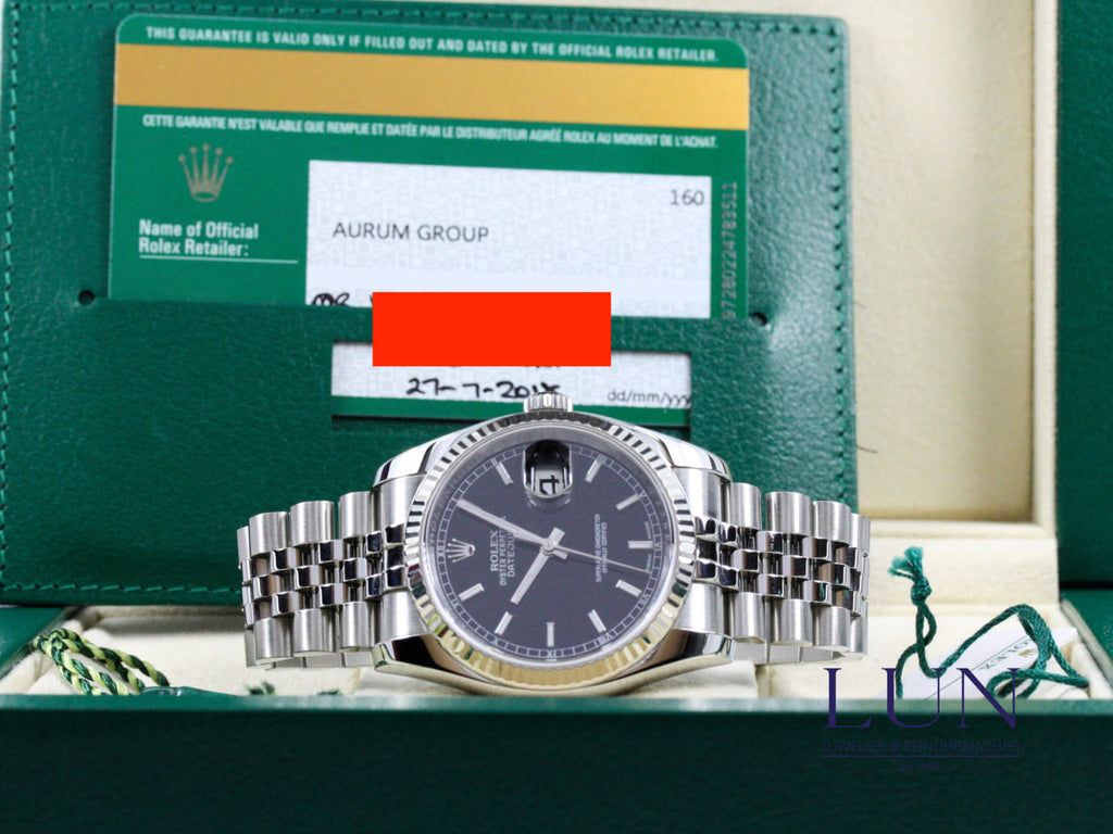 Datejust 36 mm Automatic Jubileeband Black Fullset LC160 Box Papiere