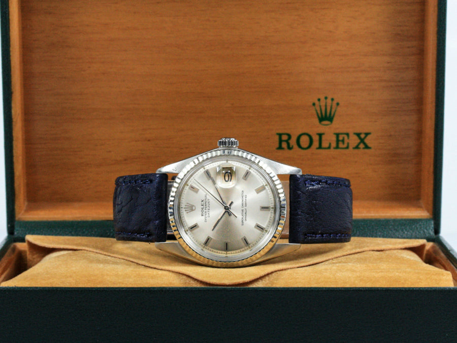 1601_RLX_Datejust_WGold_18k_Bezel_Silver_Dial_Year_1977_Leather_Strap_0-scaled